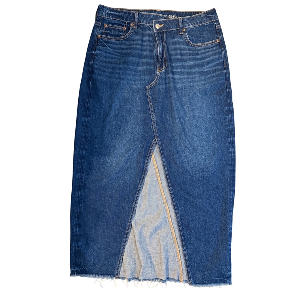 American Eagle 90s High-Rise Maxi Denim Skirt Medium Wash Blue Size 12 Regular‎
